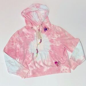 Loveshackfancy Kirby Hoodie in Cherry Fizz cropped terry beaded pink tie dye